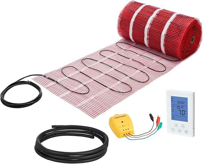 VEVOR 150 sqft Self-Adhesive Mesh Floor Heating Mat System, 120V Electric Radiant Heated Floor System, with Smart Control Thermostat & Alarm, Easy Installation for Tile, Stone, Vinyl