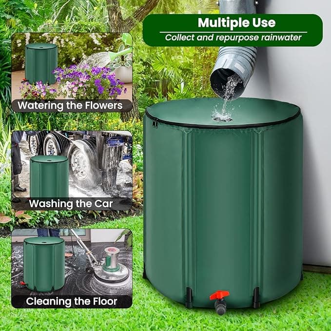 Goplus 53 Gallon Collapsible Rain Barrel, Portable Rain Barrels to Collect Rainwater from Gutter, Rainwater Collection System, Water Storage Tank Catcher Container with Filter Spigot